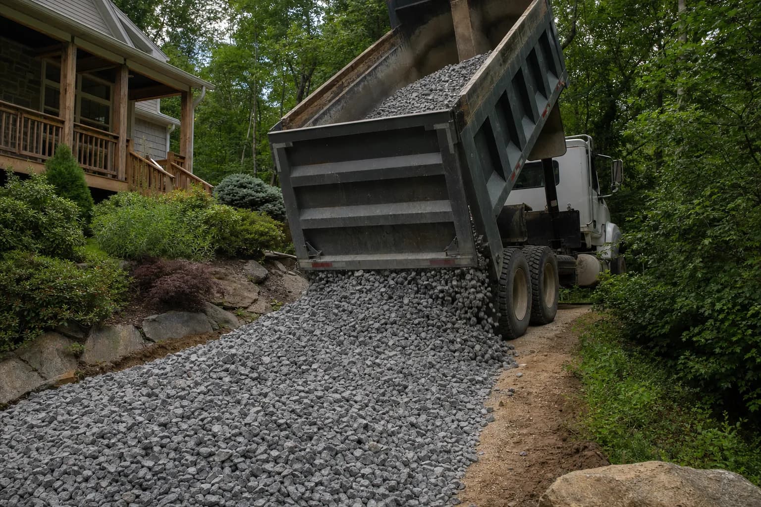 Freshly laid gravel driveway at a residential property